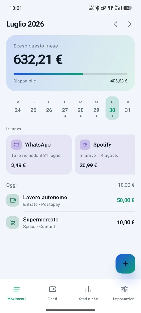 Schermata dei movimenti del mese