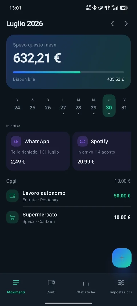 Schermata dei movimenti in tema scuro